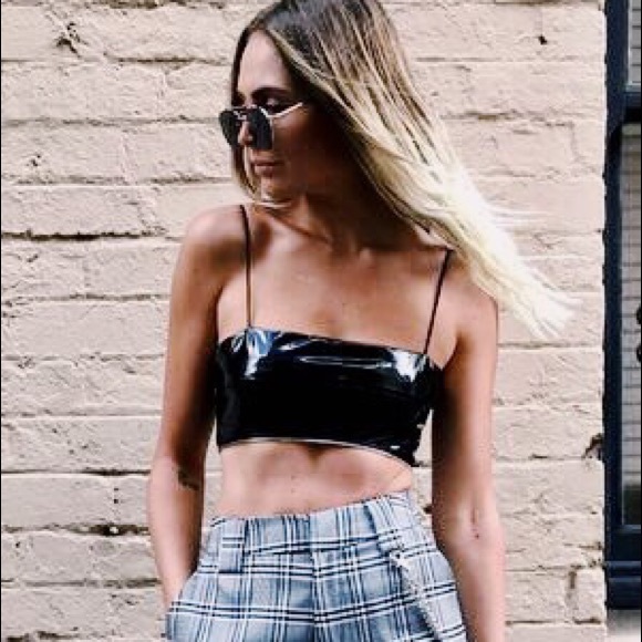 I AM GIA Isla Patent Leather Exposed Zip Crop Top